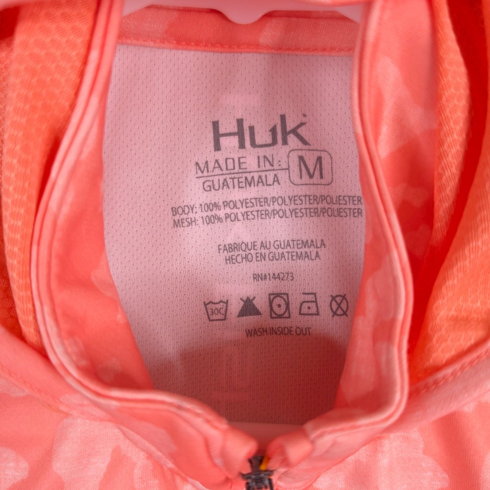 Huk Icon X Running Lakes Hoodie Womens M Peach Camo Quarter Zip Fishing Shirt - Picture 3 of 8